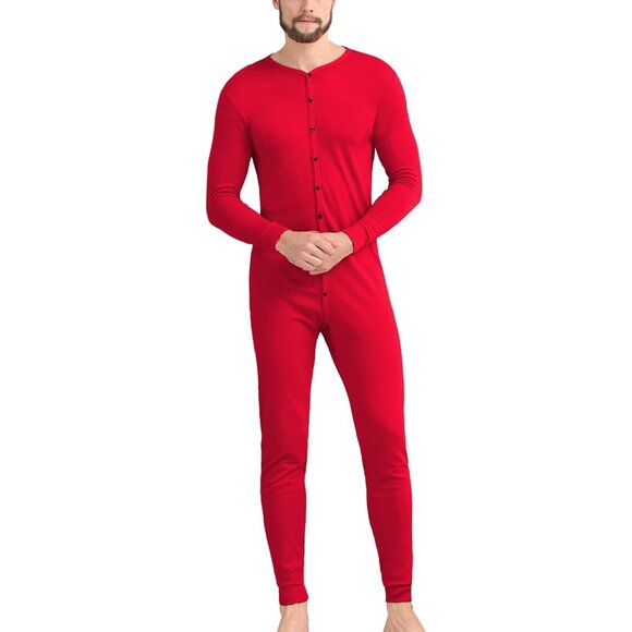 Men's Cotton Thermal Underwear Union Suits Henley Onesies Base Layer